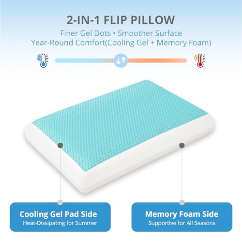 Image of Cooling Gel Memory Foam Pillow for Hot & Side Sleepers, Neck Support, Blue | Ergonomic Pressure Relief, Fits Back & Stomach Sleepers, Reversible Removable Machine Washable Cover, Night Sweats Relief