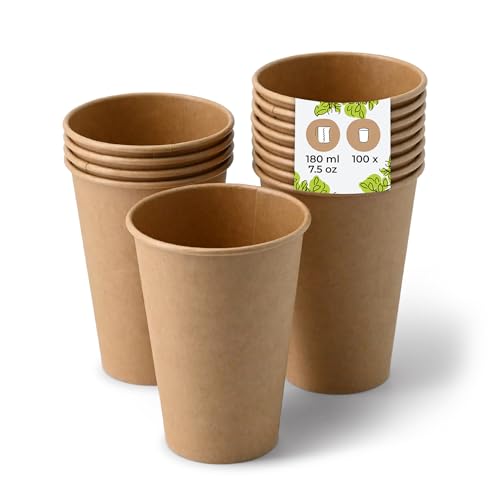 BIOZOYG Gobelet en carton 100 pièces 180 ml / 7,5 oz, marron - Gobelets jetables pour café - Gobelets en carton pour boissons chaudes - Alternative aux...