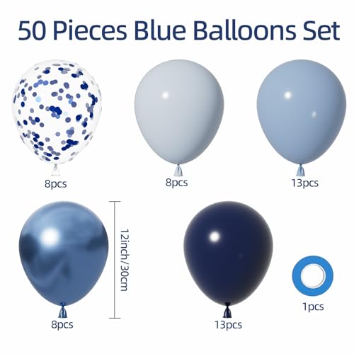 Image of AULE Party Balloons 50 Pcs 12 inch Blue Helium Shiny Latex Metallic Confetti Thicken Mix Balloons Wedding Birthday Baby Shower Graduation Carnival Party Decorations