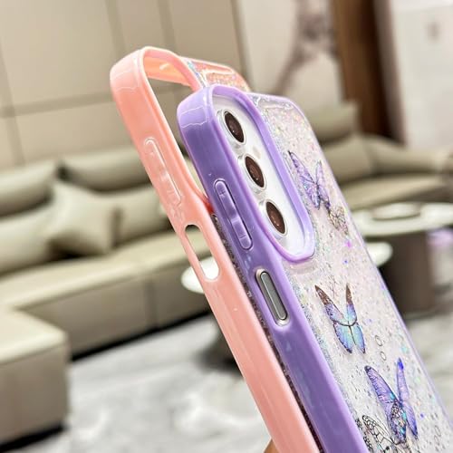 Image of VONZEE for Samsung Galaxy A36 5G Clear Glitter Butterfly Case, Cute Bling Sparkle Shiny Soft Silicone TPU Bumper Shockproof Women Girls Slim Protective Phone Cover for Galaxy A36 5G, Pink