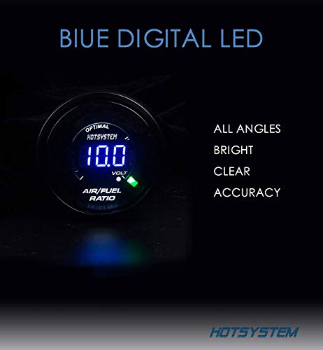 HOTSYSTEM Universal Electronic Air/Fuel Ratio Monitor Meter Gauge Blue Digital LED 2inches 52mm for Car Vehicle Automotive
