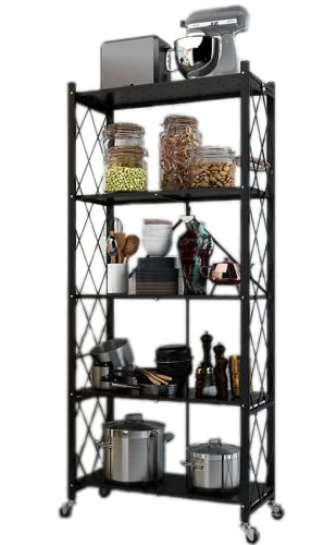 odbo Folding Shelf Kitchen Storage Floor Multi-Layer Balcony Item Storage Shelf Mobile Oven Microwave Folding Storage Shelf (White, 3 Tiers)