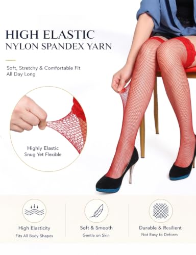 Image of ohyeah Women Fishnet Plus Size Thigh High Stockings XS-5XL Silicone Stay Up Lingerie Lace Top Pantyhose Hosiery