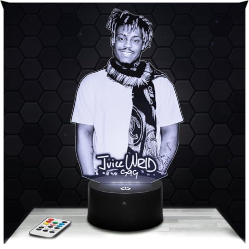 Lampephoto.fr - Lampe 3D Juice Wrld Hip-Hop Rap Musique Chanteur, Veilleuse Tactile Led, Effet Hologramme 3D, Idée Cadeau Noël Anniversaire Homme Femme, Objet décoration chambre