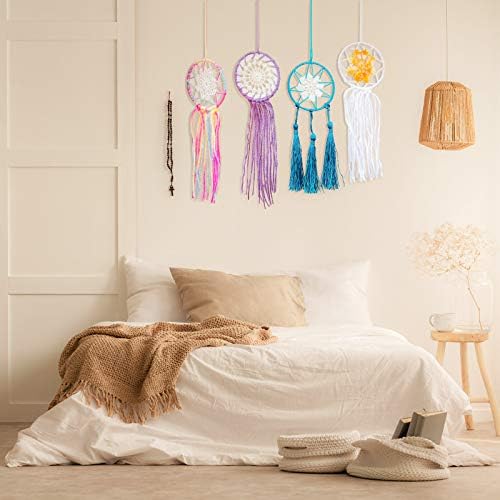 4 Pieces Cotton Lace Doilies Crochet Round Lace Placemat Handmade Lace Coasters Vintage Crochet Doilies for Kitchen Dining Room Party Wedding Tableware Dressers Dream Catcher Decoration 7 Inch (White)