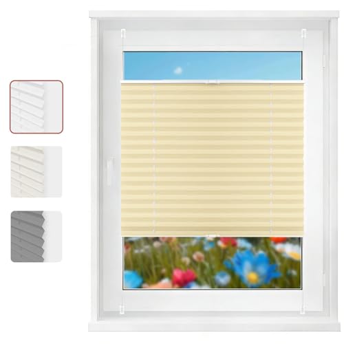 Estor Enrollable Diseño Moderno Opaco 35 x 150 cm Blackout, Fijación sin Taladrar, Translúcido Estores Enrollables sin Taladrar Translucidos Cortina Plisada para Ventanas, Color Crema