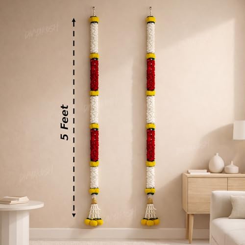 Image of Divyakosh Multicolour Artificial Flower Hanging - Set of 2 for Home Entrance, 5 Feet Long Decorative Flower Hanging, Pooja Room, Festival & Wedding Decor
