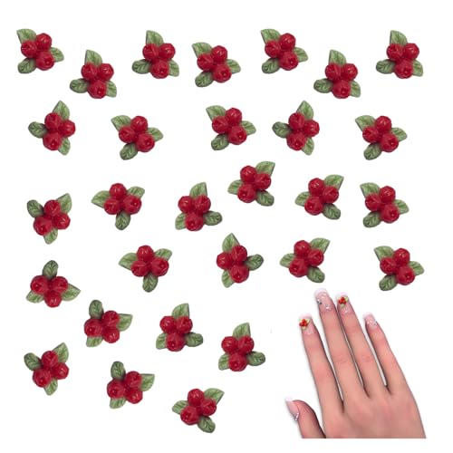 ファイニエ ネイルパーツ 花 7mm 赤 混色 50個 蕾 フラワー 小さめ 3D 立体 葉っぱ 樹脂製 カボション レジン 貼り付け デコパーツ BD3937