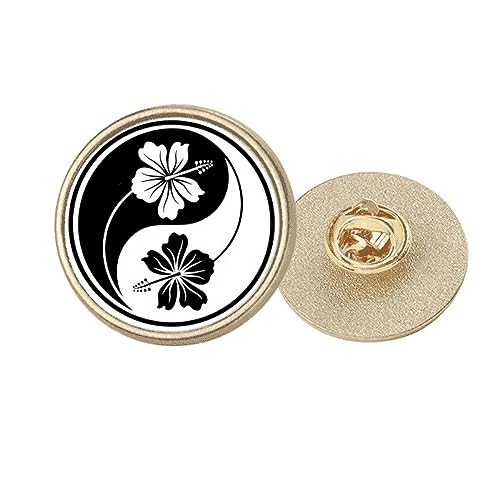 Broche Yin-Yang fleur rond en métal doré un cadeau symbolique unique M