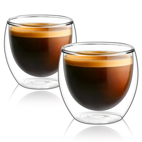 ComSaf Double Walled Espresso Cups 90ml, Expresso Glass Coffee Cup Set of 2, Small Coffee Mugs for Ristretto, Macchiato, Cortado, Heat-Resistant Glass Mugs Fit Espresso Machines, Great Gift for Party