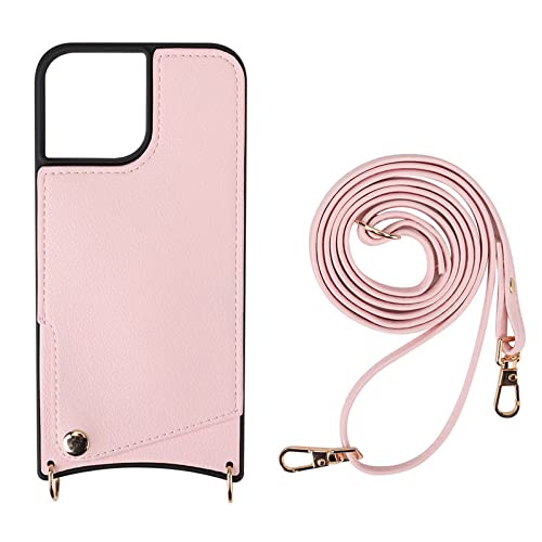 Étui portefeuille rose avec sangle et porte-carte de crédit iPhone 14 Plus