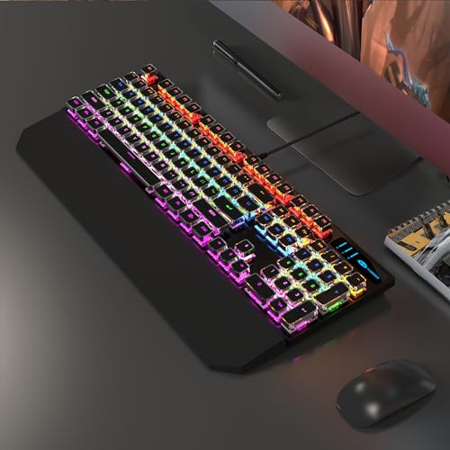 Image of MageGee Typewriter Mechanical Gaming Keyboard, Retro Punk Square Keycap with RGB Rainbow Backlit USB Wired Keyboards for Game and Office, for Windows Laptop PC Mac - Blue Switches /Black
