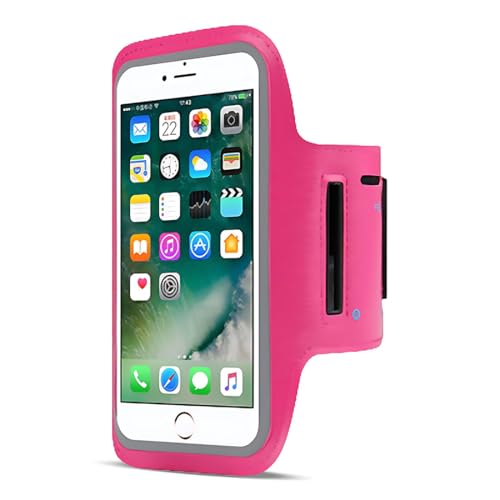 Brazalete Deportivo para Correr con Bolsa de Auriculares, Brazalete Móvil Deportivo Ajustable, Porta Movil Running Brazalete Deportivo Funda Correr con Bolsa para Arpods al Aire Libre (Rosa)