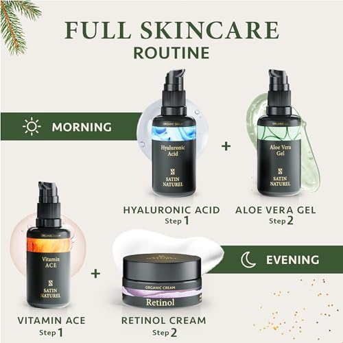 Birthday Gifts for Her with Hyaluronic Acid Serum for Face + Vitamin C Serum + Aloe Vera Gel + Argan Oil + Moisturiser 5x30ml, Gift Set Women - Gifts for Mum, Sister, Women Gifts - Satin Naturel - Image 4