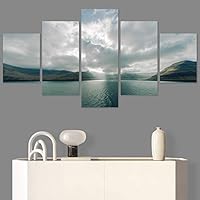 SIGNWIN 5 Panel Canvas Wall Art Aerial Cool Lake Landscape Multicolor Photography Realism Relax/Calm Zen for Home Decorations Ready to Hang - 60
