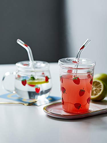 Jhnif 10 Oz Lovely Strawberry Clear Glass Tumbler With Lid And Straw. #TOP4