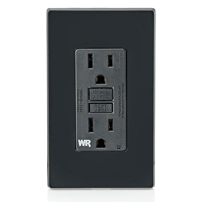 Image of Leviton GFCI Weather-Resistant Outlet, 15 Amp, Self Test, Non Tamper-Resistant with LED Indicator Light, Outdoor Locations, GFWR1-E, Black