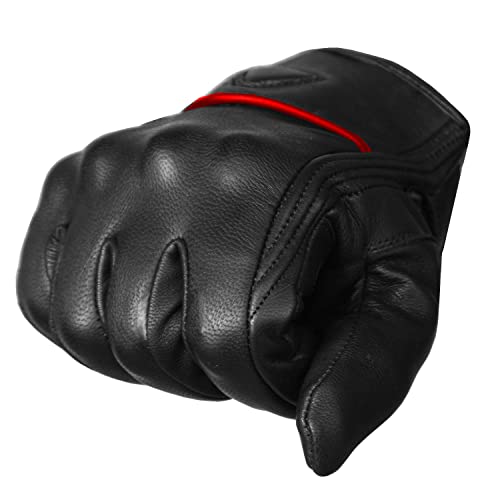 Jackets 4 Bikes Motorcycle Gloves - Premium Leather for Men Women, Touchscreen, Non-Slip, Motorbike Cruiser Street Biker Protector BlackRed S - Thumbnail 2