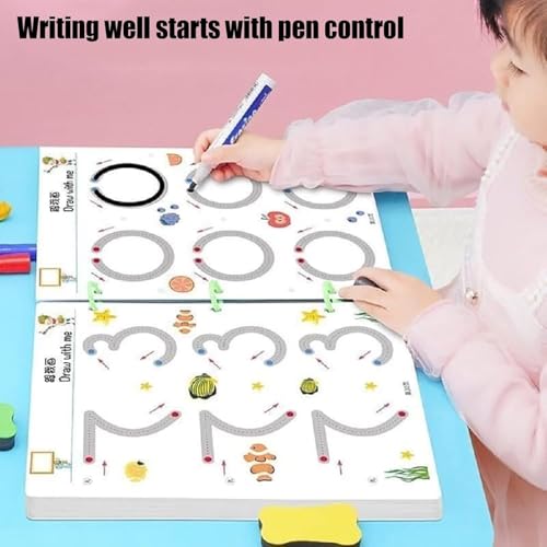 Image of RECLUSE Pen Control Training Cards for Kids - 64 Pages Reusable Writing Practice Book with Markers & Eraser | Preschool Handwriting Tracing Book for Toddlers | Early Learning Drawing & Letter Practice