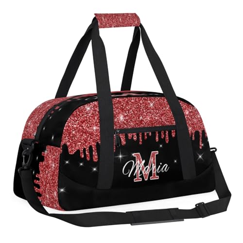 Personalized Kids Sports Duffel Bag with Name Custom Gym Dance Bag for Boys Girls Waterproof Weekender Overnight Bag for Travel Cheerleading Gymnastics Red3