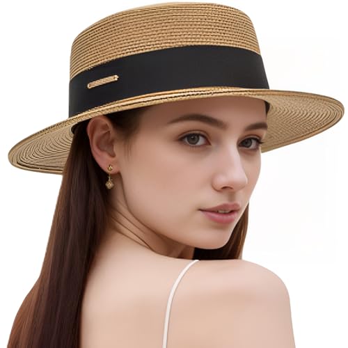 Sombrero de paja estilo boater unisex plegable miniatura 2
