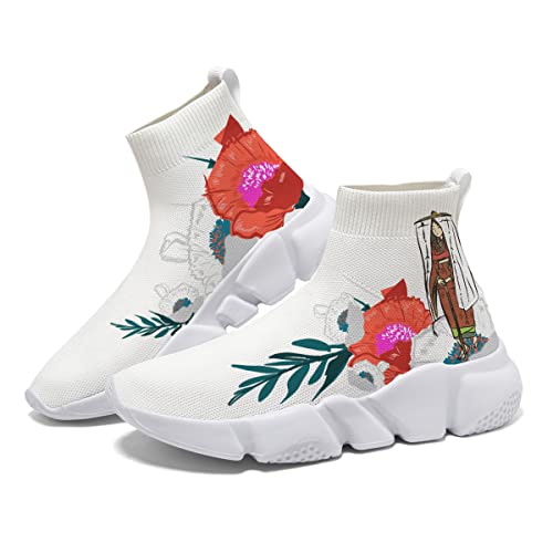 Women's Sock Shoes Japanese Flower Shoe for Women High Top Tennis Fashion Sneakers