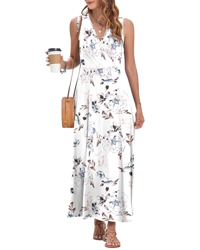 Image of AUSELILY Womens Maxi Dress Summer Sleeveless Wrap Long Dresses with Pockets | V-Neck Wrap Sleeveless Sundress, fits formal, casual, beach, vacation & daily wear