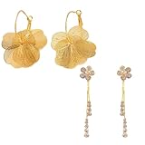 XFSRG 2 Pares Pendientes de Aro Flor Cristal Brillante Colgantes Joyería Boho para Uso Diario Fiesta Boda y Evento