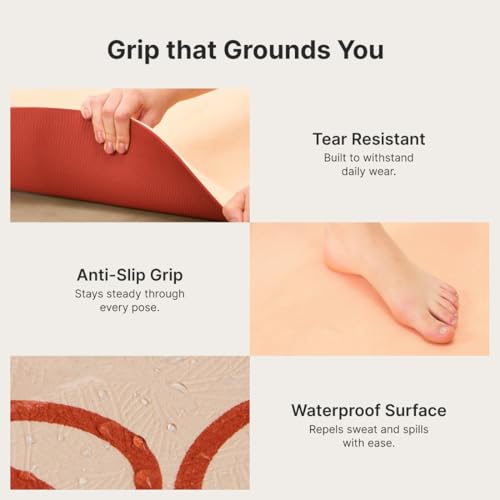 Image of CULT TPE Yoga Mat 6mm with Carry Bag & Strap - Eco-Friendly, Non-Slip, Lightweight & Durable Exercise Mat for Yoga, Pilates, Meditation & Home Workouts - Beige Pink