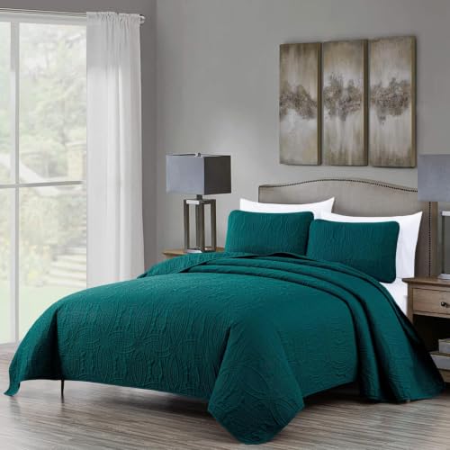 Image of Chezmoi Collection Austin 3-Piece Oversized Bedspread Coverlet Set (Queen, Teal) (Pack of 6)