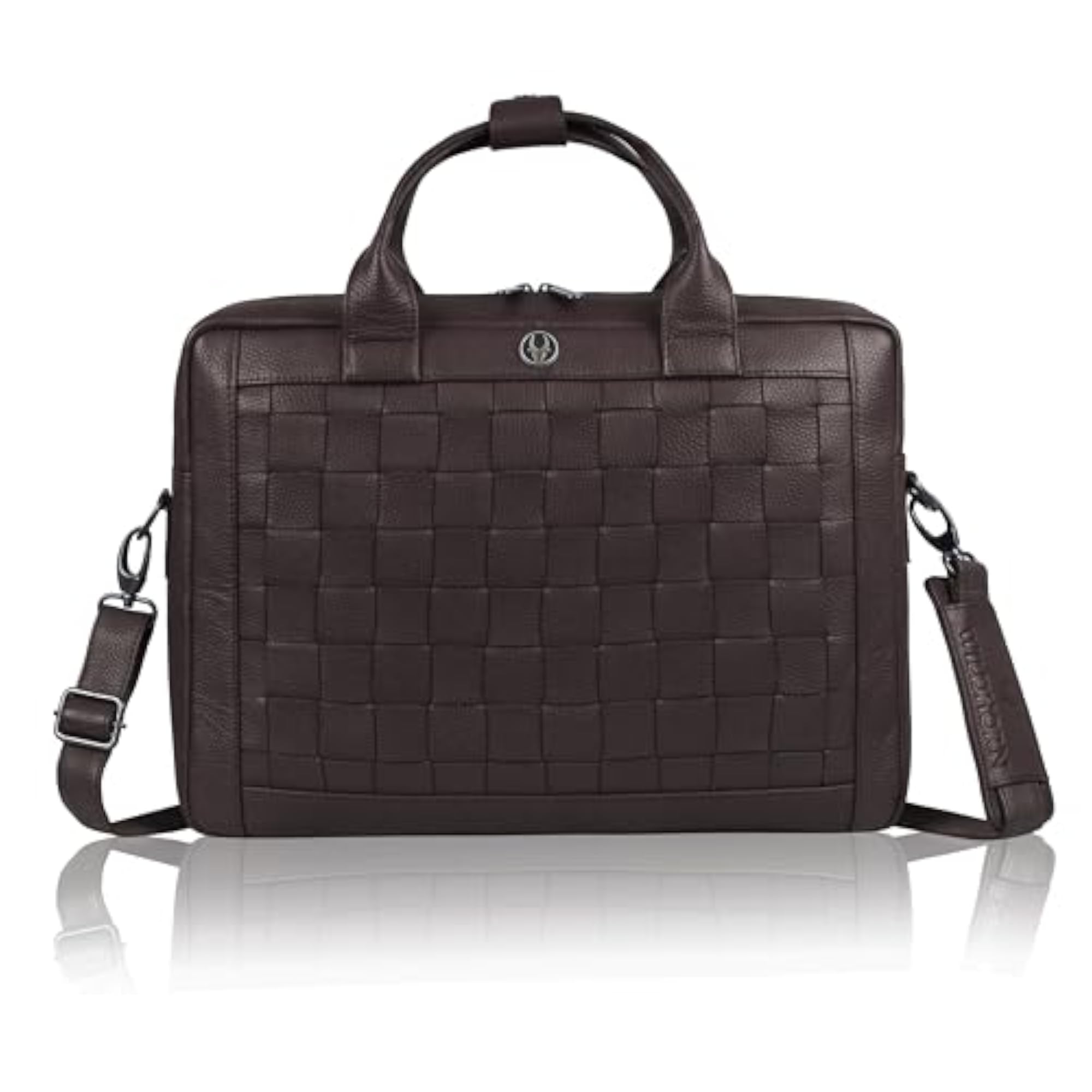 Genuine Leather Office Bag for Men, Laptop Bag with Woven Design