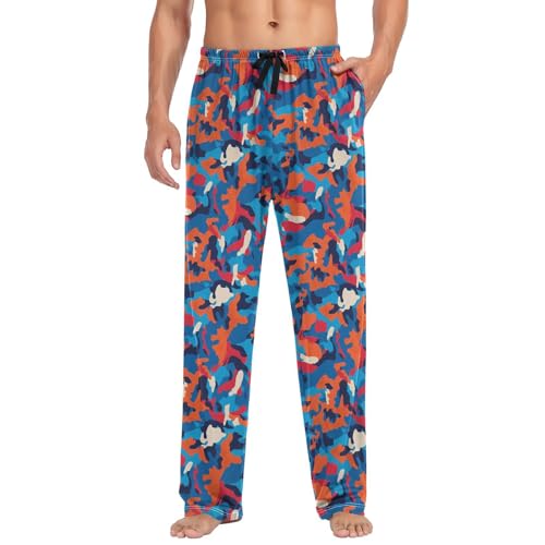 Men's Pajama Pants,Blue Camouflage Orange Lounge Lightweight Sleep Bottoms Pants with Pockets Size S-XXL3