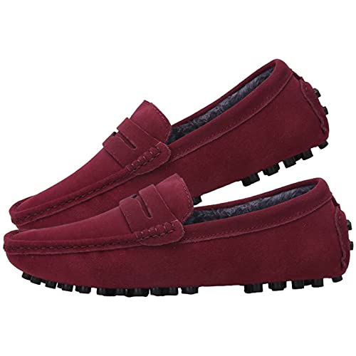 Image of ANUFER Men's Suede Leather Penny Loafers Comfort Driving Shoes Moccasin Slippers