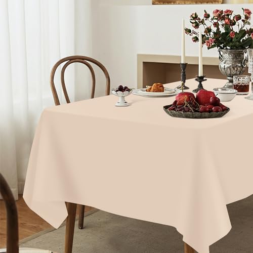 3 Pack Beige Plastic Tablecloth Disposable Rectangular Table Cloth 54 x 108 Inch Table Cover for Parties - Image 3