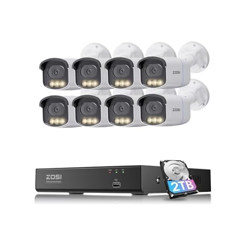 ZOSI 4K 8MP 8CH PoE Security Camera System, 8pcs 3K 5MP C186 Aurora Lux True Full Color Night Vision Outdoor Indoor PoE Wired Cameras, Person/Vehicle Alerts, Light & Siren, Two-Way Talk, wit