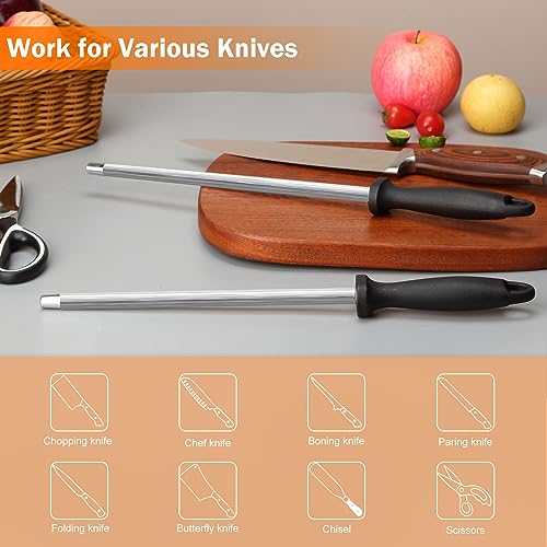 Foto von Pleafind Wetzstahl Für Messer (38,4 cm), Wetzstab aus kohlenstoffreichem Stahl mit Ergonomischem Design, Kunststoffgriff mit Aufhängöse