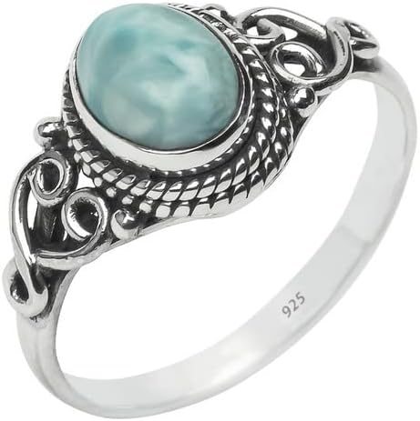 Larimar Stone Ring 925 Sterling Silver Statement Ring For Women Size UK P Natural Gemstone Ring Handmade Ring Christmas Gifts Ring Jewelry