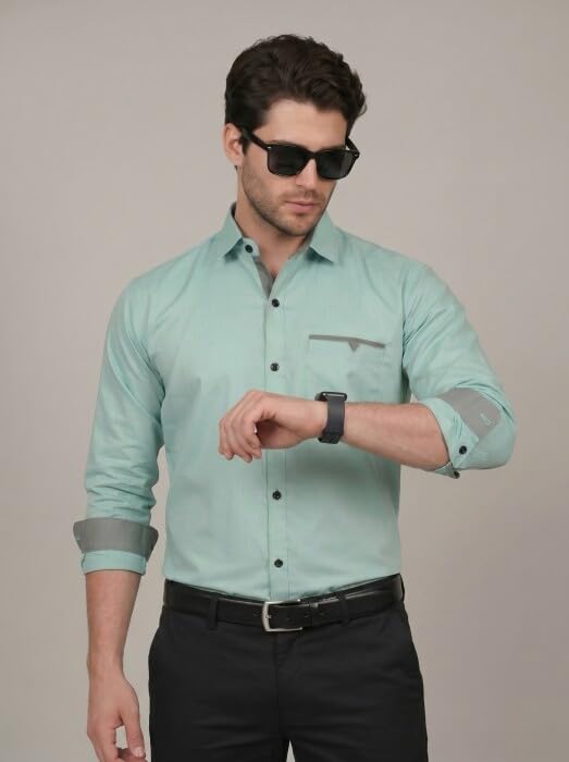 Image of Diverse Men's Cotton Blend Shirt with Pocket Design Spread Collar Full Sleeves Regular Fit and Standard Length | Comfortable Cotton Casual Shirt for Man
