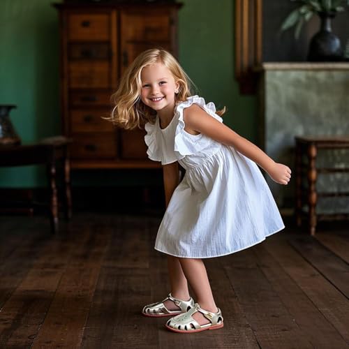 Image of THEE BRON Toddler Girls Closed-Toe Sandals Sweet Retro Cutout Summer Dress Shoes