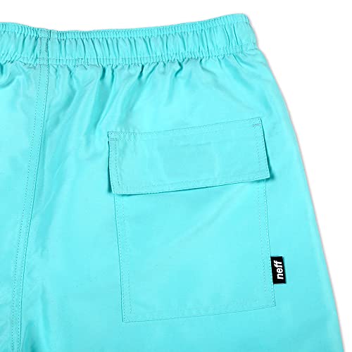 Neff Men's Standard 9" Quick Dry Swim Trunks With Lining, Aqua Blue, Small #TOP3
