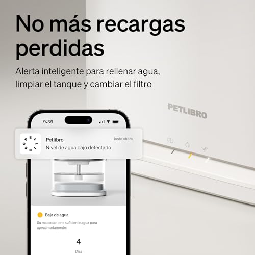 PETLIBRO Fuente para Gatos Mejorada, Dockstream 2 Smart App-Monitoring Fuente de Agua para Gatos, Bebedero Gato Automatico 3L, 5 GHz WiFi Dispensador Agua Perros Acero Inoxidable en Interiores, Blanco - imagen 8