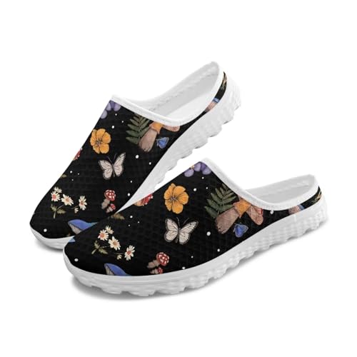 FOR U DESIGNS Mushroom Women Lightweight Comfortable Slip on Mules Sneakers Open Back Shoes for Casual Walking