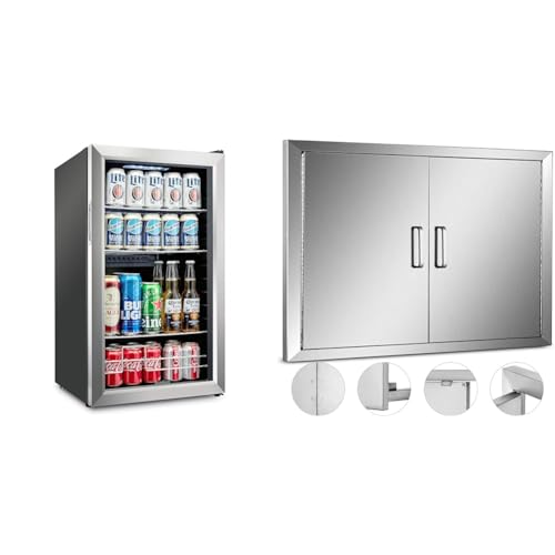 Ivation 126 Can Beverage Refrigerator & Vevor 31X24 Inch Bbq Double Access Door Stainless Steel Wall Construction Vertical cover