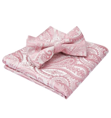 Image of HISDERN Bow Ties for Men Paisley Floral Pre-tied Bowtie Pocket Square Set Men's Formal Bow Ties Wedding Party