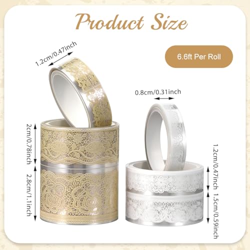 Image of HASTHIP Washi Tapes - 6pcs Vintage Lace Decorative PET Tape Set Multi Size, 8 /12 /18 /25(mm) Width Decorative Tape Washi Tapes Floral for Scrapbooking, Journaling(16.4ft Per Roll)