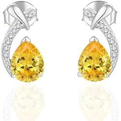 Teardrop Birthstone Stud Earring for Women,925 Sterling Silver Pear Cut 5A Zircon Gemstone Earrings for Birthday Engagement Anniversary Wedding Jewelry