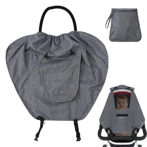 Qkbuza ベビーカーの日陰、ベビーカーサンシェード, 通気性UPF50+双方向ベビーカーの日焼け防止カバー, ベビーカーシールド、防水ベビーカーシート乳母車パラソルレインキャノピー