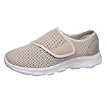 Shoes for Edema and Swollen Feet Women Trainers Adjustable Strap Extra Wide Fit Orthopedic Breathable Diabetic Sneakers Shoes for Ladies Elderly Swollen Pain Relief Footwear UK 4-9 Beige