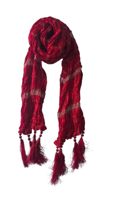 Crush Silk Stole in Maroon Color for Men with Full Golden Stripes, 250 x 20 cm-picture-45