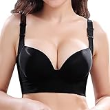 VIED Filifit Sculpting Uplift Bra Fashion Deep Cup Bra Hides Back Fat Full Back Coverage Bras (Black,44C)